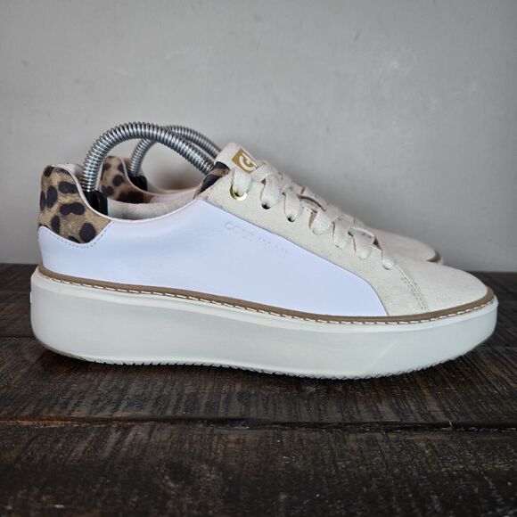 Cole Haan GrandPro Topspin Womens Size 5B White Leopard Print Platform Shoes - Picture 1 of 12